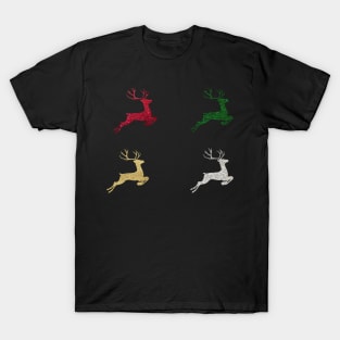 Red Green Gold Silver Faux Glitter Christmas Reindeer Pack T-Shirt